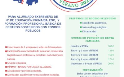 Inmersiones Lingüísticas en Lengua Inglesa en verano 2021. Junta de Extremadura