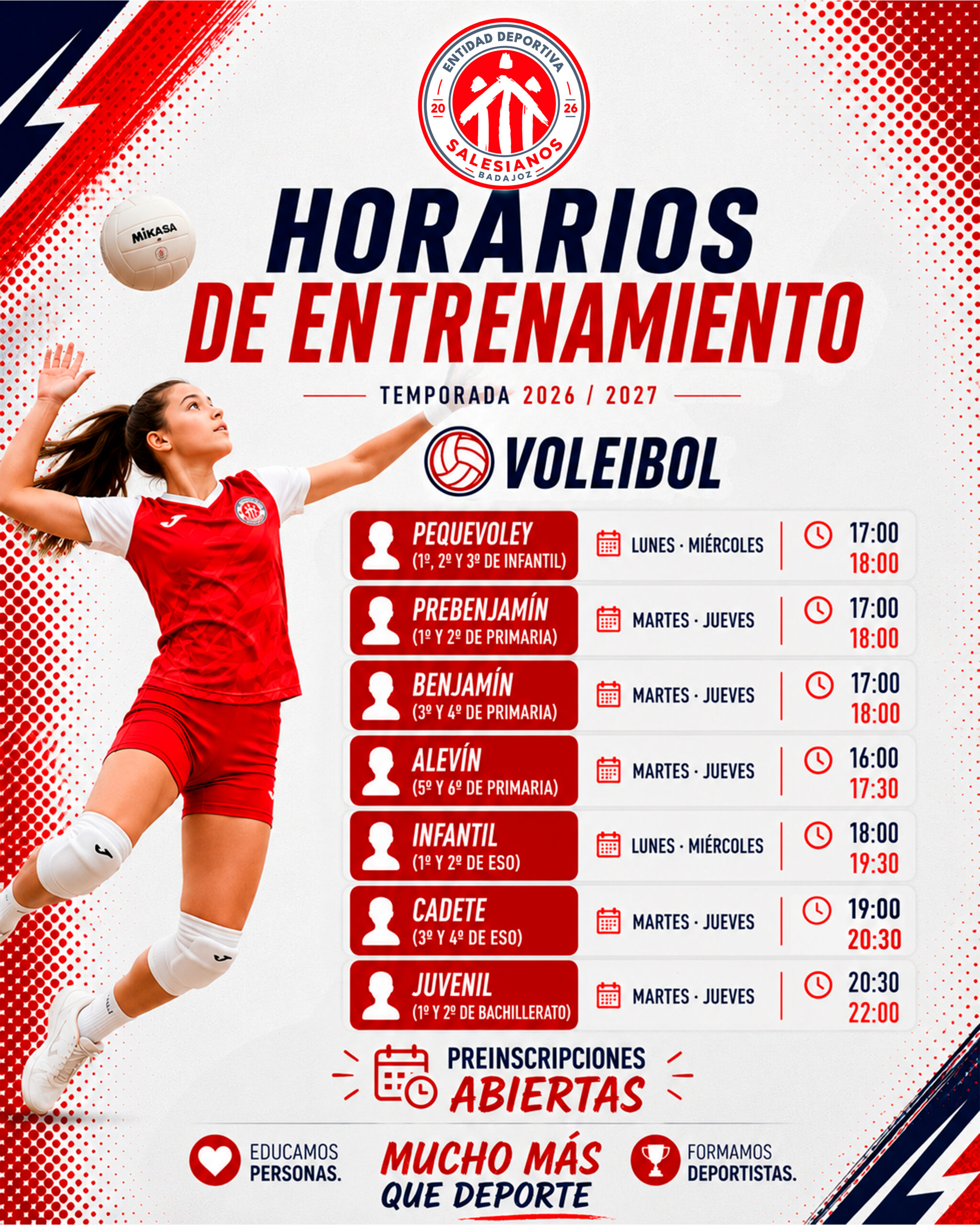 Horarios de la sección voleibol 26-27